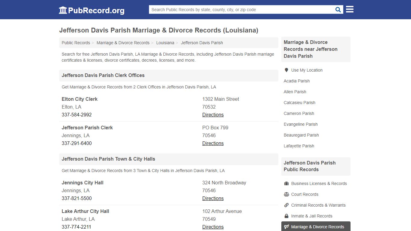 Jefferson Davis Parish Marriage & Divorce Records (Louisiana)