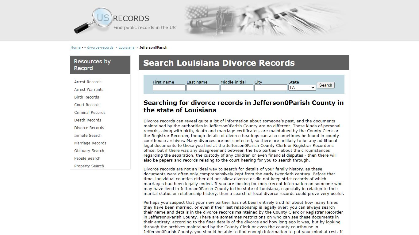 Search Divorce Records Jefferson Parish Louisiana | US Records